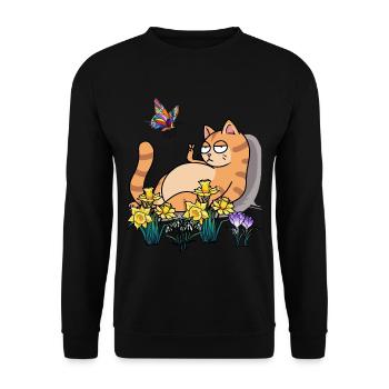 Natur Katze Sommer Urlaub Pause Blumen Naturfreund - Unisex Pullover - Schwarz - Vorne - Alina (178cm) & Michal (187cm)