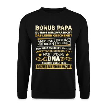 Bonuspapa Spruch Unzertrennlich Familie Bonusvater - Unisex Pullover - Schwarz - Vorne - Alina (178cm) & Michal (187cm)