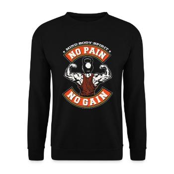 No Pain No Gain Fitness Gym Muskeln Geschenk - Unisex Pullover - Schwarz - Vorne - Alina (178cm) & Michal (187cm)