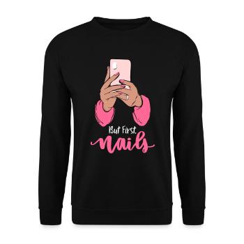 But First Nails - Nageldesign Manicure Nagelstudio - Unisex Pullover - Schwarz - Vorne - Alina (178cm) & Michal (187cm)
