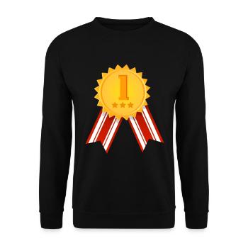 1. Platz - Sieger - Siegermedaille Größe anpassbar - Unisex Pullover - Schwarz - Vorne - Alina (178cm) & Michal (187cm)