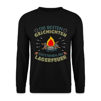 Beste Geschichten Entstehen Am Lagerfeuer Pfadfind - Unisex Pullover - Schwarz - Vorne - Alina (178cm) & Michal (187cm)