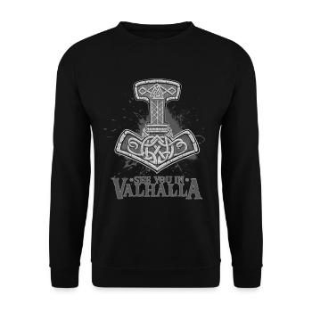 See you in Valhalla Design pour les fans vikings - Sweat-shirt Unisexe - noir - Devant - Alina (178cm) & Michal (187cm)