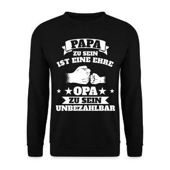 Papa Opa Geschenkidee - Unisex Pullover - Schwarz - Vorne - Alina (178cm) & Michal (187cm)