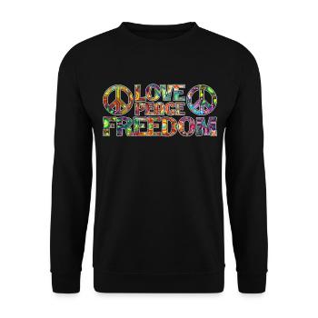 Liebe Frieden und Freiheit Geschenk Psychedelic - Unisex Pullover - Schwarz - Vorne - Alina (178cm) & Michal (187cm)