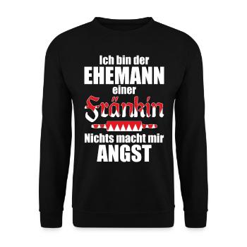 Ehemann einer Fränkin | Lustiger Spruch - Unisex Pullover - Schwarz - Vorne - Alina (178cm) & Michal (187cm)
