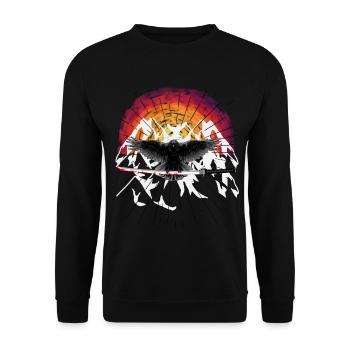 Schwert Katana Krähe Rabe Fantasy Auferstehung - Unisex Pullover - Schwarz - Vorne - Alina (178cm) & Michal (187cm)