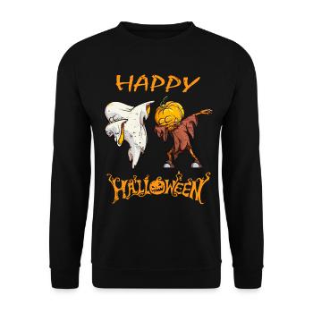 Happy Halloween 2021 Dabbing Pumpkin & Ghost Costume - Unisex Sweatshirt - black - Front - Alina (178cm) & Michal (187cm)