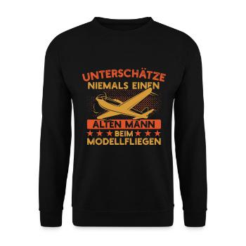 Unterschätze Niemald Einen Alten Mann Modellfliege - Unisex Pullover - Schwarz - Vorne - Alina (178cm) & Michal (187cm)
