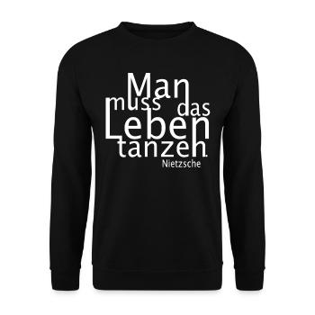 Philosophisches Zitat von Nietzsche. - Unisex Pullover - Schwarz - Vorne - Alina (178cm) & Michal (187cm)
