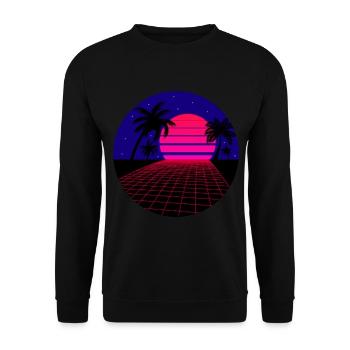 Aesthetic Vaporwave Grid Palme Sonne Geschenk - Unisex Pullover - Schwarz - Vorne - Alina (178cm) & Michal (187cm)