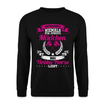 Hobby Horse Freizeit Geschenk - Unisex Pullover - Schwarz - Vorne - Alina (178cm) & Michal (187cm)