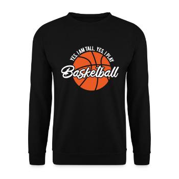 Ja, ich bin groß, ich spiele Basketball, ich mag S - Unisex Sweatshirt - black - Front - Alina (178cm) & Michal (187cm)