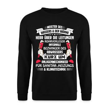 Heizungsbauer Heizungsbau Heizungsinstallateur - Unisex Pullover - Schwarz - Vorne - Alina (178cm) & Michal (187cm)