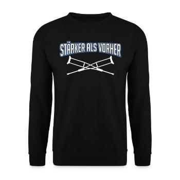 Sportverletzung Kreuzbandriss Knie Krücken - Unisex Pullover - Schwarz - Vorne - Alina (178cm) & Michal (187cm)