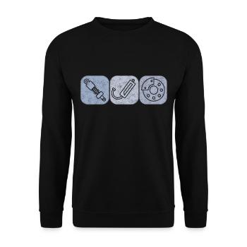 Mechaniker Bremse Auspuff Stossdämpfer Werkstatt - Unisex Pullover - Schwarz - Vorne - Alina (178cm) & Michal (187cm)