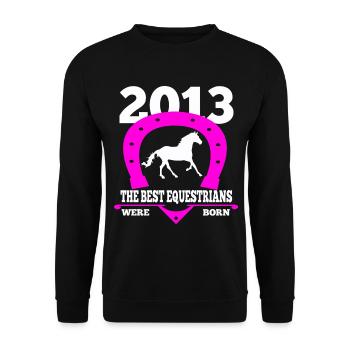 Reiter Kind Geschenk 2013 Geburtstag Reiten Pferd - Unisex Pullover - Schwarz - Vorne - Alina (178cm) & Michal (187cm)