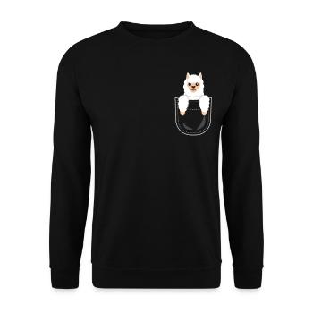Lama Tasche Alpaka Pocket Animals T-Shirt - Unisex Pullover - Schwarz - Vorne - Alina (178cm) & Michal (187cm)