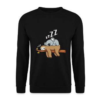 Late riser Tired sloth with sleeping koala - Unisex Sweatshirt - black - Front - Alina (178cm) & Michal (187cm)