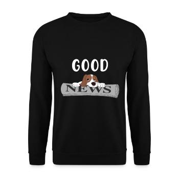 Cute Little Puppy Lying On A Newspaper Good News - Unisex Sweatshirt - black - Front - Alina (178cm) & Michal (187cm)