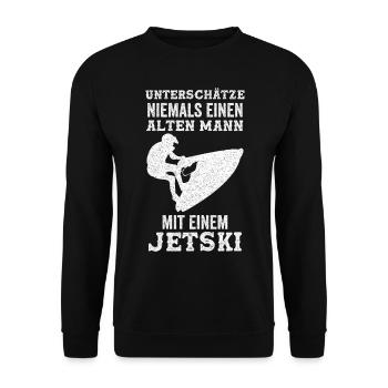 Unterschätze niemals einen alten Mann mit einem Je - Unisex Pullover - Schwarz - Vorne - Alina (178cm) & Michal (187cm)