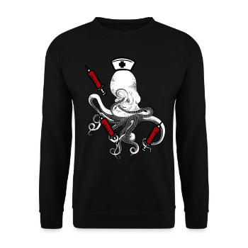 Krankenschwester Pflege Krake Arme Spritzen Blutig - Unisex Pullover - Schwarz - Vorne - Alina (178cm) & Michal (187cm)