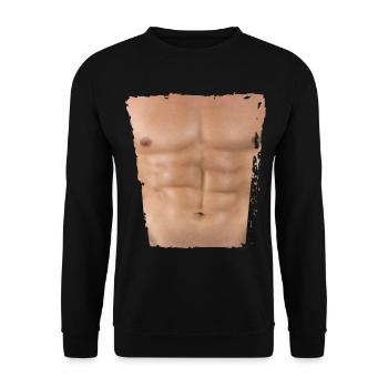 Fake muscle man fitness male body - Unisex Sweatshirt - black - Front - Alina (178cm) & Michal (187cm)