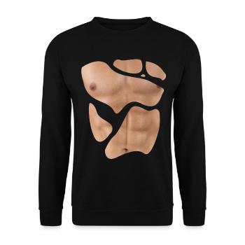 Fake muscle man fitness male body - Unisex Sweatshirt - black - Front - Alina (178cm) & Michal (187cm)