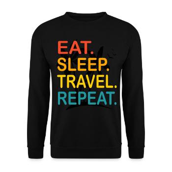 Eat Sleep travel repeat Geschenk für traveler - Unisex Pullover - Schwarz - Vorne - Alina (178cm) & Michal (187cm)