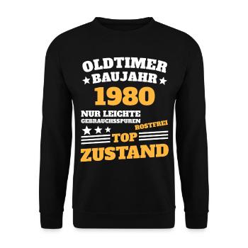 40.Geburtstag 1980 Oldtimer - Unisex Pullover - Schwarz - Vorne - Alina (178cm) & Michal (187cm)
