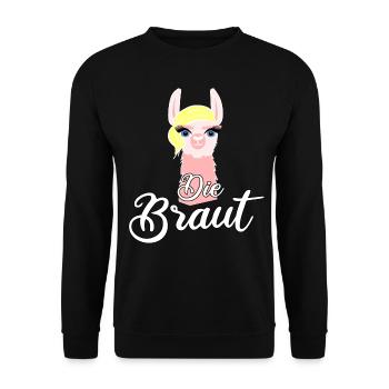 Alpaka Lama Braut Geschenk zum Polterabend - Unisex Pullover - Schwarz - Vorne - Alina (178cm) & Michal (187cm)