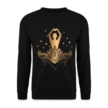 Meditaion/ Yoga/ Lotusblüte Namaste Geschenkidee - Unisex Pullover - Schwarz - Vorne - Alina (178cm) & Michal (187cm)