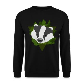 Dachs im Wald - Frechdachs Comicstil Geschenkidee - Unisex Pullover - Schwarz - Vorne - Alina (178cm) & Michal (187cm)