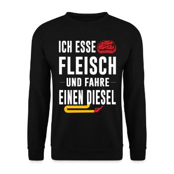 Fleisch essen Diesel fahren lustiges Geschenk - Unisex Pullover - Schwarz - Vorne - Alina (178cm) & Michal (187cm)