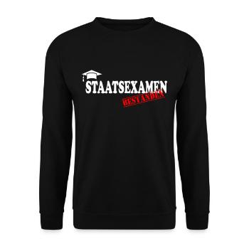 Staatsexamen Bestanden Abschluss Studium Geschenk - Unisex Pullover - Schwarz - Vorne - Alina (178cm) & Michal (187cm)