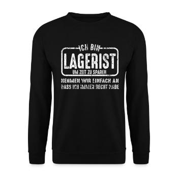 Lagerist Lager Lagerarbeiter Logistik Logistiker L - Unisex Pullover - Schwarz - Vorne - Alina (178cm) & Michal (187cm)