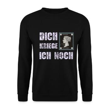 briefmarke dich kriege ich noch - Unisex Pullover - Schwarz - Vorne - Alina (178cm) & Michal (187cm)