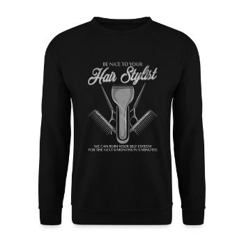 Friseur Haarschnitt - Unisex Pullover - Schwarz - Vorne - Alina (178cm) & Michal (187cm)