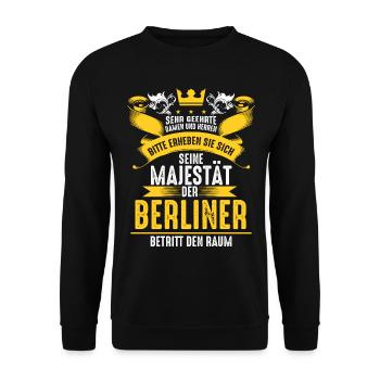 Berliner Hauptstadt Berlin lustiges Sprüche Motiv - Unisex Pullover - Schwarz - Vorne - Alina (178cm) & Michal (187cm)
