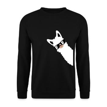 Lustiges Alpaka, Lama mit Sonnenbrille - Unisex Pullover - Schwarz - Vorne - Alina (178cm) & Michal (187cm)