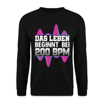 200 BPM Techno Uptempo Rave Geschenk - Unisex Pullover - Schwarz - Vorne - Alina (178cm) & Michal (187cm)