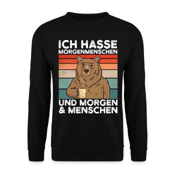 Ich hasse Morgenmenschen - Unisex Pullover - Schwarz - Vorne - Alina (178cm) & Michal (187cm)