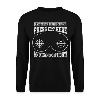 Passenger Instruction Press Em Here And Hang On - Unisex Pullover - Schwarz - Vorne - Alina (178cm) & Michal (187cm)