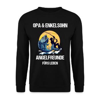 Angler Opa Angeln Geschenk - Unisex Pullover - Schwarz - Vorne - Alina (178cm) & Michal (187cm)