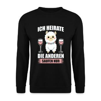 Alpaka Braut lustiges JGA Junggesellin Outfit - Unisex Pullover - Schwarz - Vorne - Alina (178cm) & Michal (187cm)