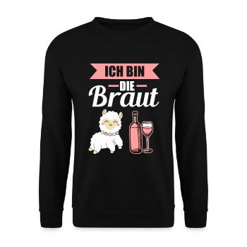 Alpaka Braut Polterabend JGA Junggesellin Outfit - Unisex Pullover - Schwarz - Vorne - Alina (178cm) & Michal (187cm)