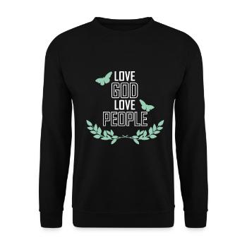 Love God Love People Bible Christian - Unisex Sweatshirt - black - Front - Alina (178cm) & Michal (187cm)