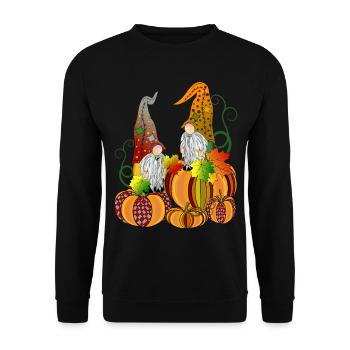 Wichtel auf Kürbis Gnome Zwerge Kürbis - Unisex Pullover - Schwarz - Vorne - Alina (178cm) & Michal (187cm)