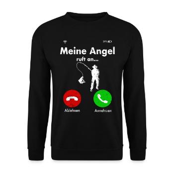 Angler Angeln Fischer lustig Geschenk Geschenkidee - Unisex Pullover - Schwarz - Vorne - Alina (178cm) & Michal (187cm)