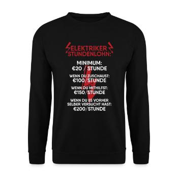 Elektriker Stundenlohn Lustige Preisliste - Unisex Pullover - Schwarz - Vorne - Alina (178cm) & Michal (187cm)